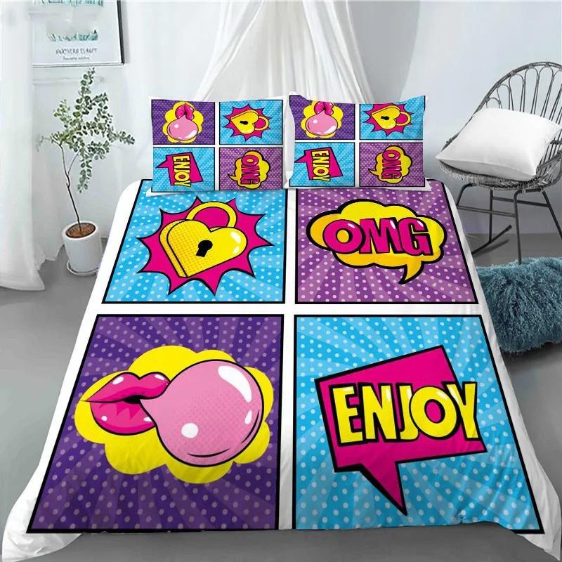 3D Hip Hop Art Style Duvet Cover Cool Rock and Roll Style Quilt Cover with Pillowcase for Kid Home Bedroom Decor King Queen Size