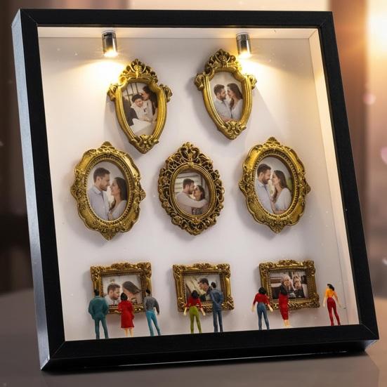 DIY Mini muzeum Siluetní krabička se světlem Vlastní rámeček na fotografie Vzpomínkový displej Personalizovaná DIY Shadow Box sada rámečků s mini rámečky na výročí Domov