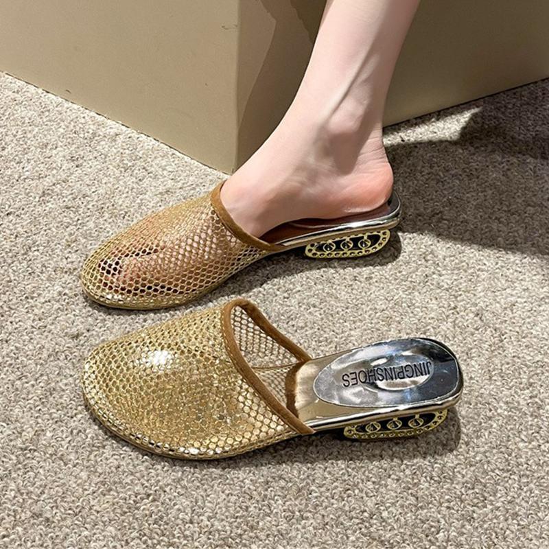 

Women Slingback Slippers Casual Mid Heels Shoes Mesh Cozy Pumps Woman Dress Sandals 2025 Summer New Zapatillas De Mujer 35