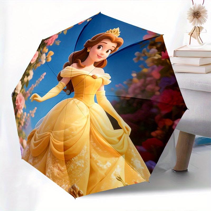 Princess Belle, Floral Garden Automatic Opening and Closing Umbrella, Compact Travel Umbrella, Lightweight and Portable, Suitable for Beach