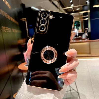 Plating Silicone Case For Samsung Galaxy S21 S22 Ultra S20 FE S10 Plus Note 20 10 9 A53 A52 A52S 5G Magnetic Cover Ring Holder