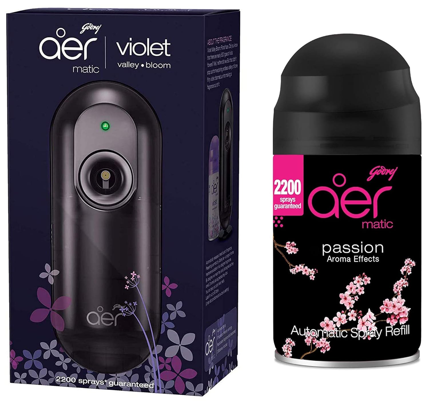 

Godrej Aer Matic Kit Automatic Air Freshener Spray Permium Fragrance with Flexi Control Passion (225ml)+ Smart Matic Bluetooth Refill