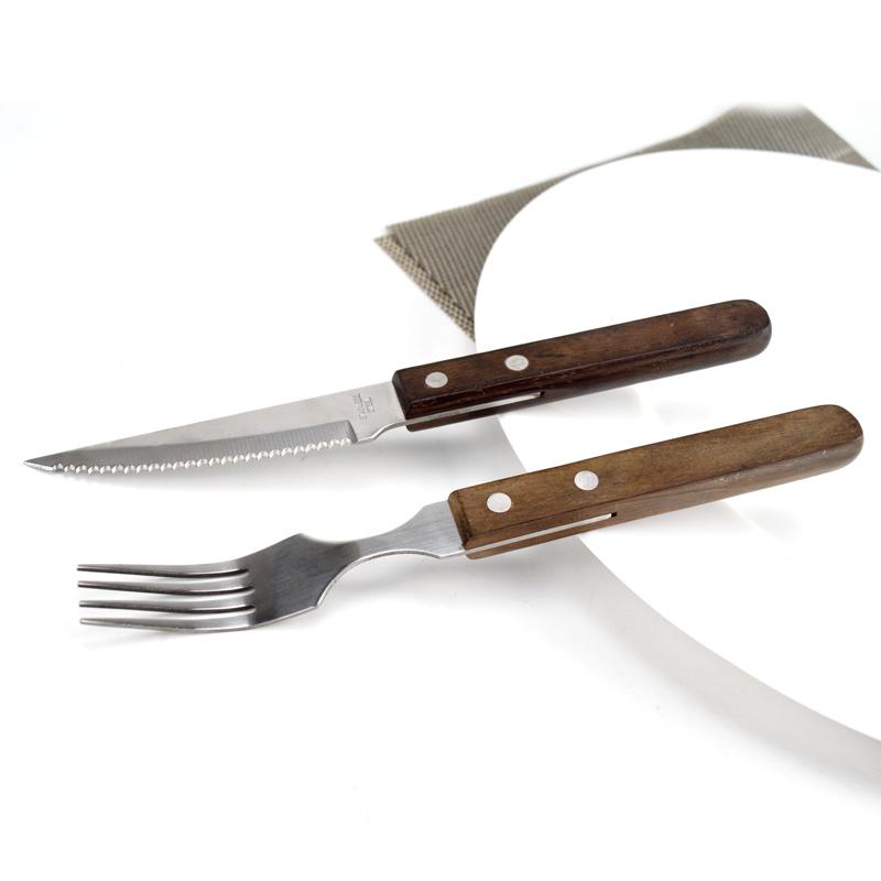 High-Grade Stainless Steel Bakelite Wooden Handle Steak Knife, Fruit Salad Forks, Dinner Fork, 4 PCs/Lot
