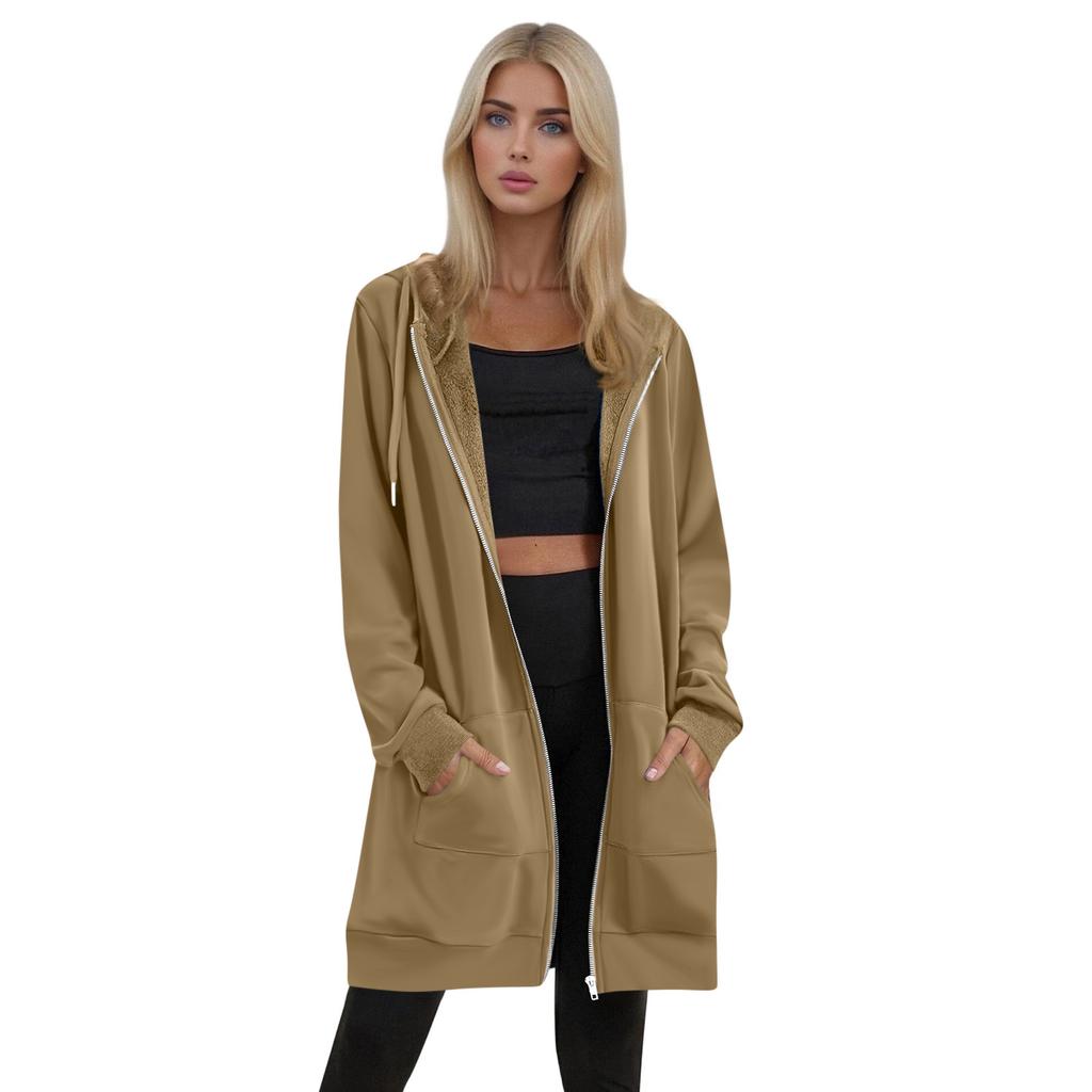 Women's Solid Color Zippered Sweatshirt Top Daily Casual Raglan Long Jacket (Without Hood Drawstring)