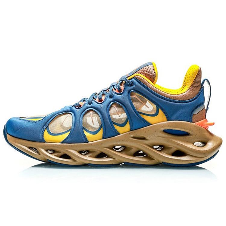 New LiNing Curved ACE Cushioning Breathable Lightweight Rebound Low Top Running Shoes Women's Blue Orange Yellow ARHP226-1