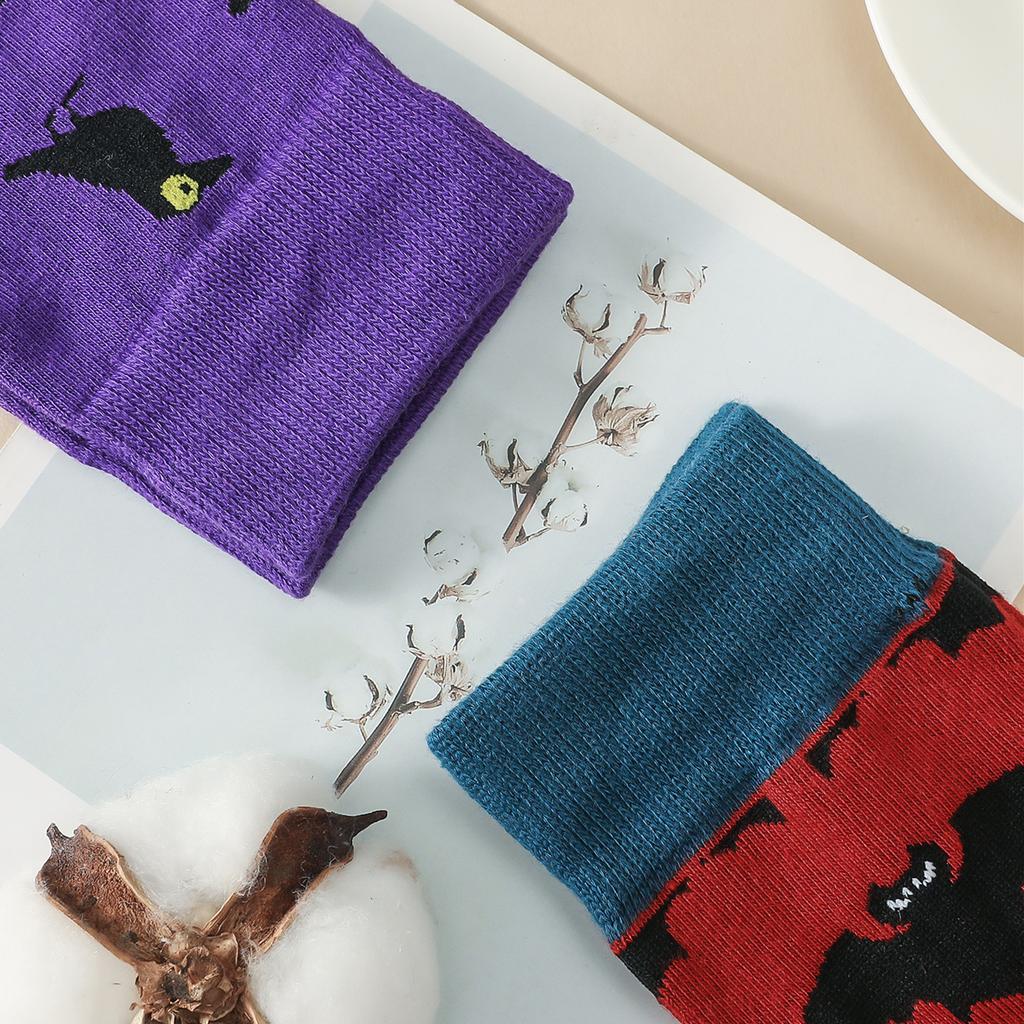 2 Paar Damen Herren Socken Krähe Fledermaus Muster Crew Halloween Socken Herbst Winter Mode Jacquard Schick Trendy Unisex Socken Los