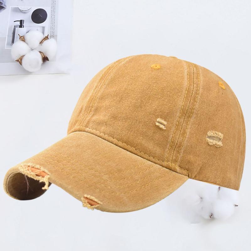 Hole Washed Cotton Baseball Cap Men's Old Visor Hat Retro Soft Top Cap