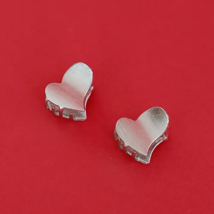 [2SET] Metal Heart Hair Pin - Silver