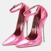 Women Ankle Strap Metal High Heel Shoes Pointed Toe Pumps for Nightclub Party Banquet Catwalk Pole Dance Princess Cross Dressing