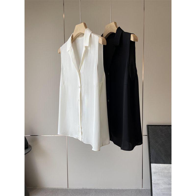 

Elegance and Intellectual!! Th! ~ Y Factory! ~ 23 M Silk Double Joe Forged Surface Fritillary Button Sleeveless Shirt Black M