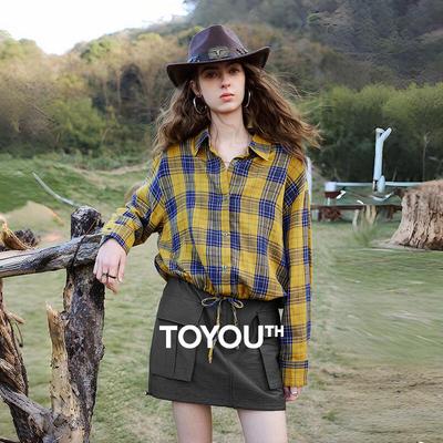 Chuyu Women's Plaid Cotton Long Sleeve Shirt