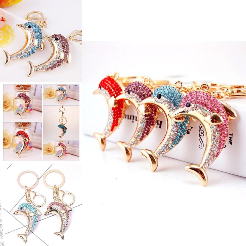 Sparkling Alloy Rhinestone Dolphin Car Keychain Ocean Charm Modern Simple Style