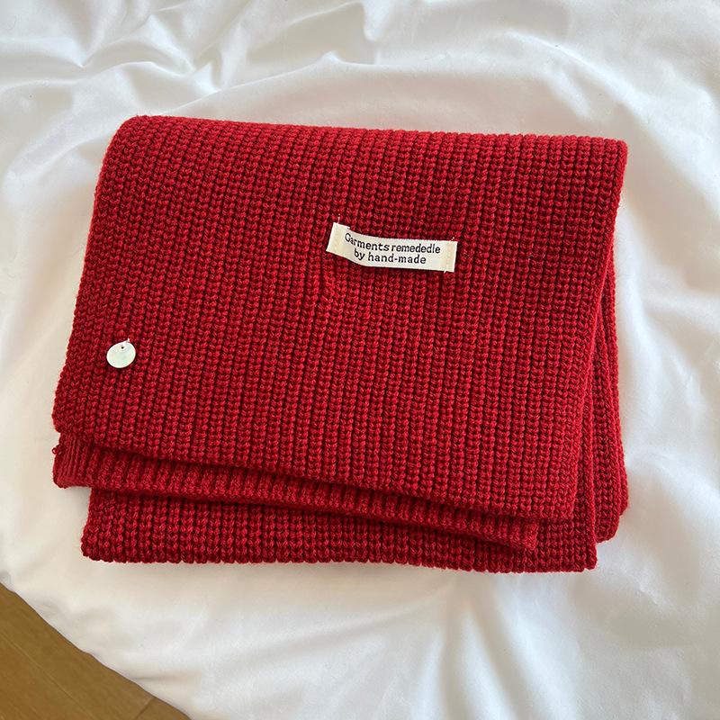Korean Sheep Wool Knitted Wool Scarf for Women in Autumn and Winter White and Thick Warm and Solid Color Scarf for Couples with A Sense of Atmosphere