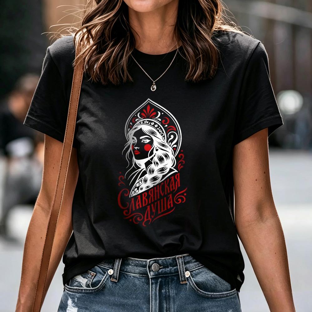 Unisex Tshirt Russian Folk Slavic Graphic Print Multiple Patterns Matryoshka Doll Letter Tee Casual Short Sleeve Cotton Tops