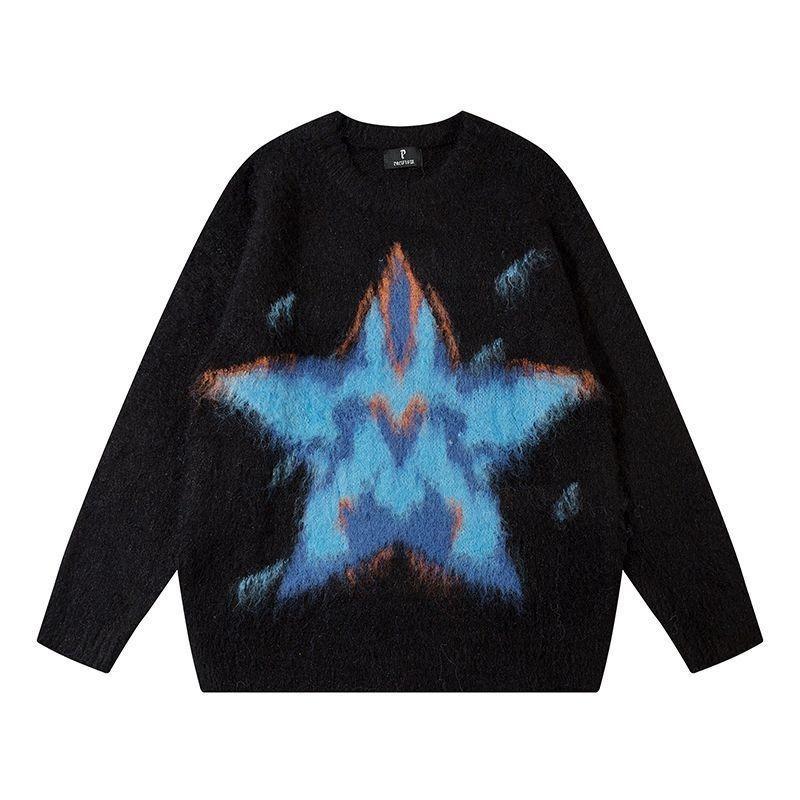 Five Pointed Star Women's Long Sleeved Sweater Round Neck Soft Women's Pullover Sweaters American Style Autumn Loose Woman Top