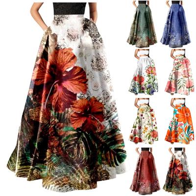 Damenmode, Blumendruck, lockerer halber Rock, hohe Taille, extralanges Strandkleid