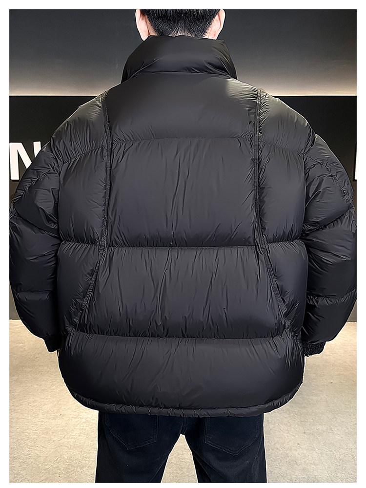 Men's American Style Thick Puff Down Jacket with Stand Collar - 90% High Fill Power, Trendy Loose Fit Outerwear