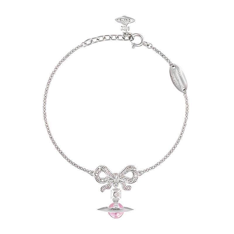 Vivienne Westwood Octavie Bow Pendant Decoration Recycled Silver Cubic Zirconia Bracelet Women bracelet 8050889598275 Basic Packaging-Dust Bag+Box