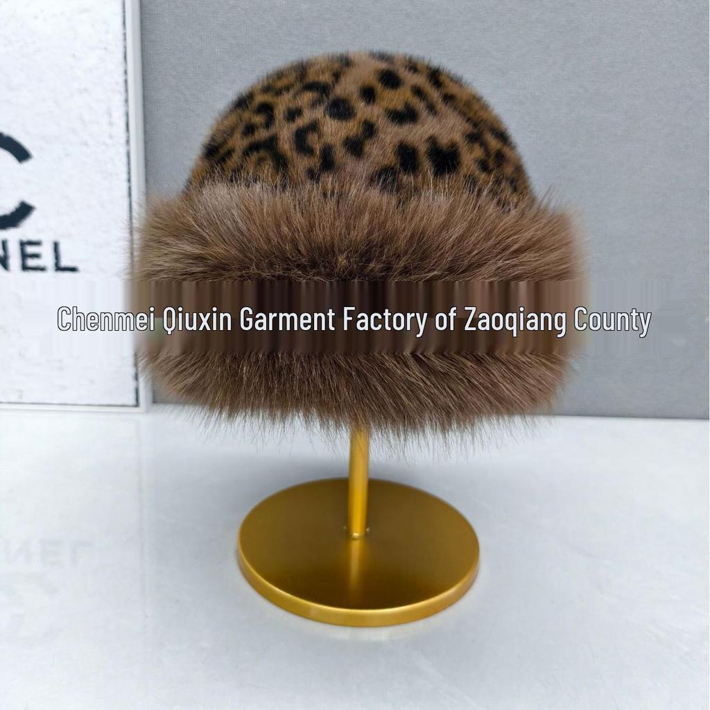 Stilvoller warmer Fischerhut mit Leopardenmuster aus Kunstpelz