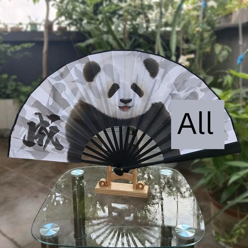 Panda Huahua Fan 10inch Men's Large Folding Fan Creative Hand-Painted Silk Cloth Folding Fan Chengdu Souvenir Gift China