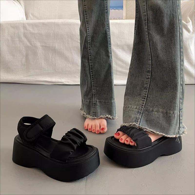 Fashion Fashion Wedge Women's Sandals Summer New Solid Color Women Thick-bottom Beach Sandals Flip Flops Ankle Strap Slingback Sandalias