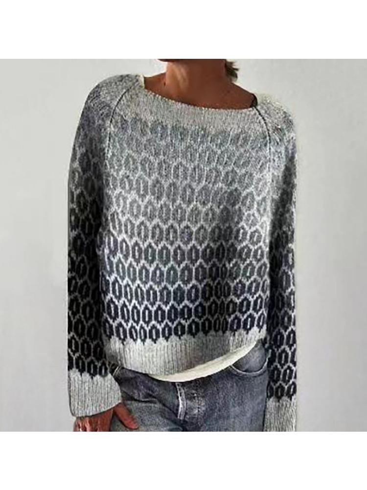 Women's Sweater Round Neck Colour Blocked Loose Fashion Pullover Knitwear Luxurious Relaxed-fit Slimming and Versatile Top