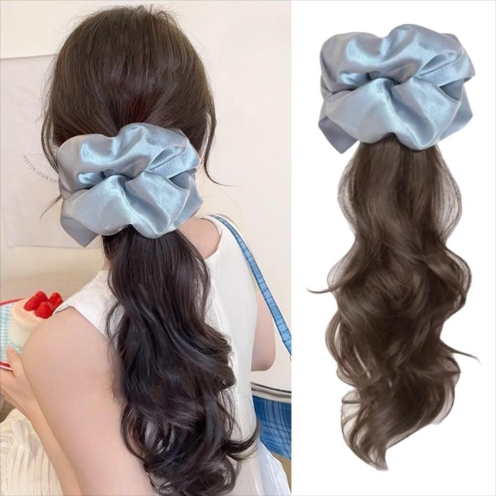 Scrunchie Satin Hair Bands Ponytail White Blue Pony Tail Hairpiece  for Women