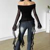 European and American Style Summer New Women's Clothing Solid Color Slim Street Fashion One-word Collar Long-sleeved Backless T-shirt