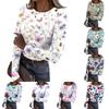 Women’s Casual Long Sleeve Crew Neck Top with Floral Print Ribbed Texture Lightweight Pullover Blouse for Everyday Wear