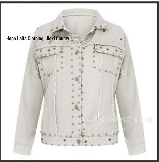 2025 Cross-Border Motorcycle Style Women s Washed Denim Rivet Jacket S белый
