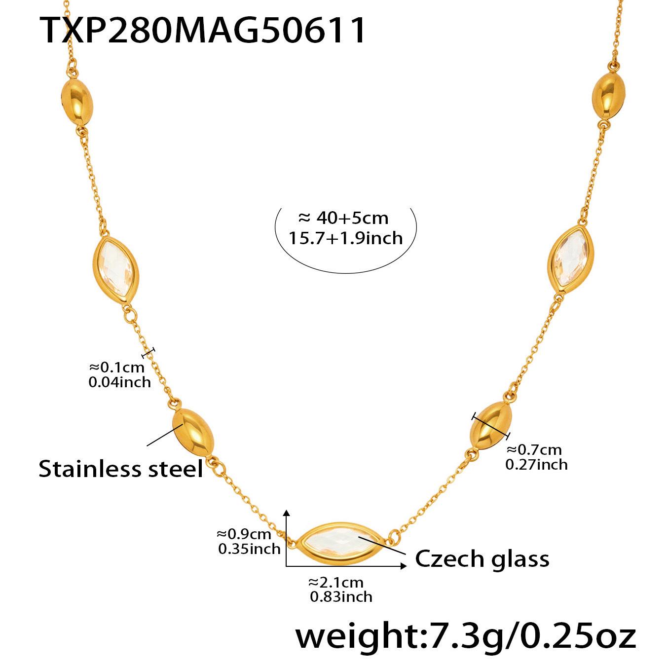 Qiongyao Elegant Translucent Leaf-Shaped Czech Glass Long Necklace Clavicle Chain for Women