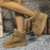 Women's Winter Plush Furry Collar & Cuff Short Boots - Beige Round-Toe Lace-Up Snow Boots with TPR Sole, Warm Cozy Traction Tires for Ice & Snow