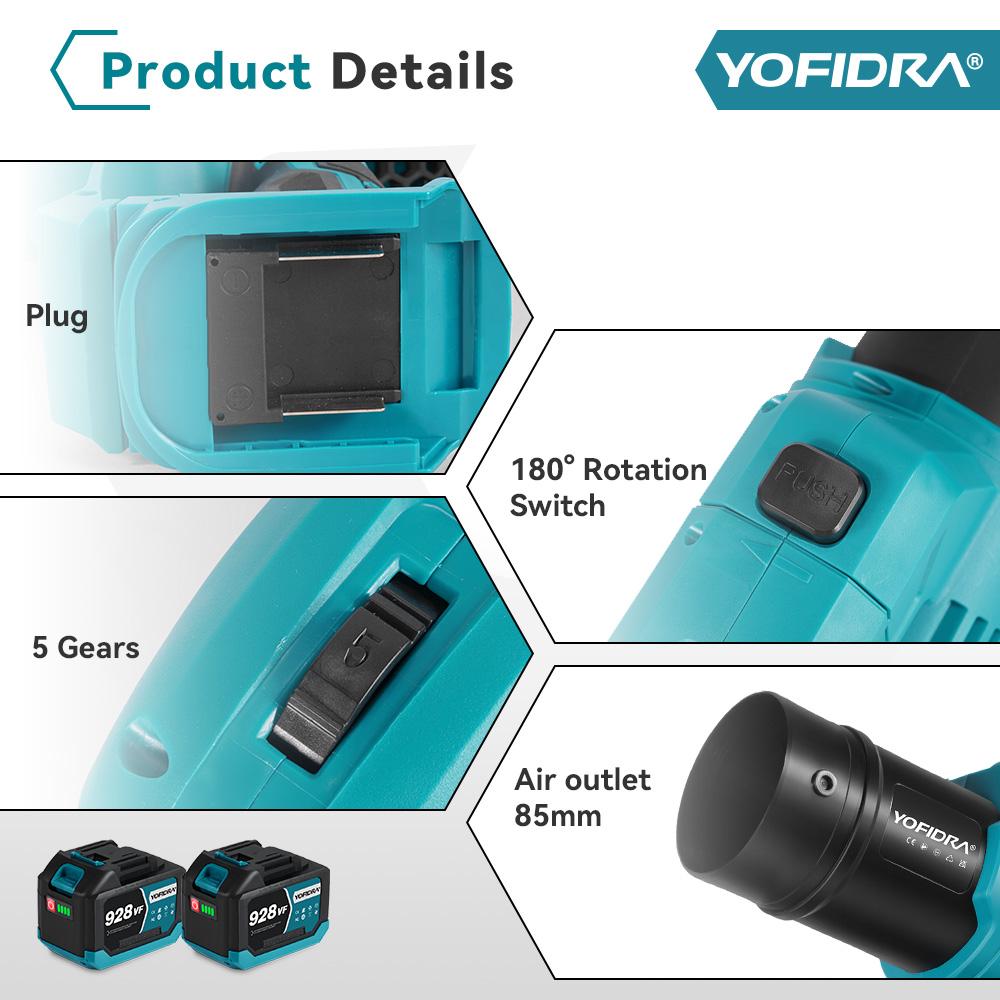 Yofidra Bürstenloser elektrischer Turbo-Gebläse 2 IN 1 Turbo-Gebläse Jet-Gebläse Laub Staub Schnee Blasen Reinigungsgerät Für Makita Akku-Pin