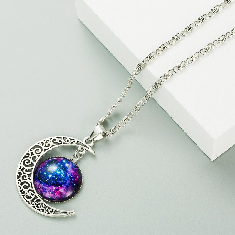 Collana con Gemma Cielo Stellato Galassia Luna, Gioiello Catena Maglione Hip Hop alla Moda Per Uomini e Donne violetto