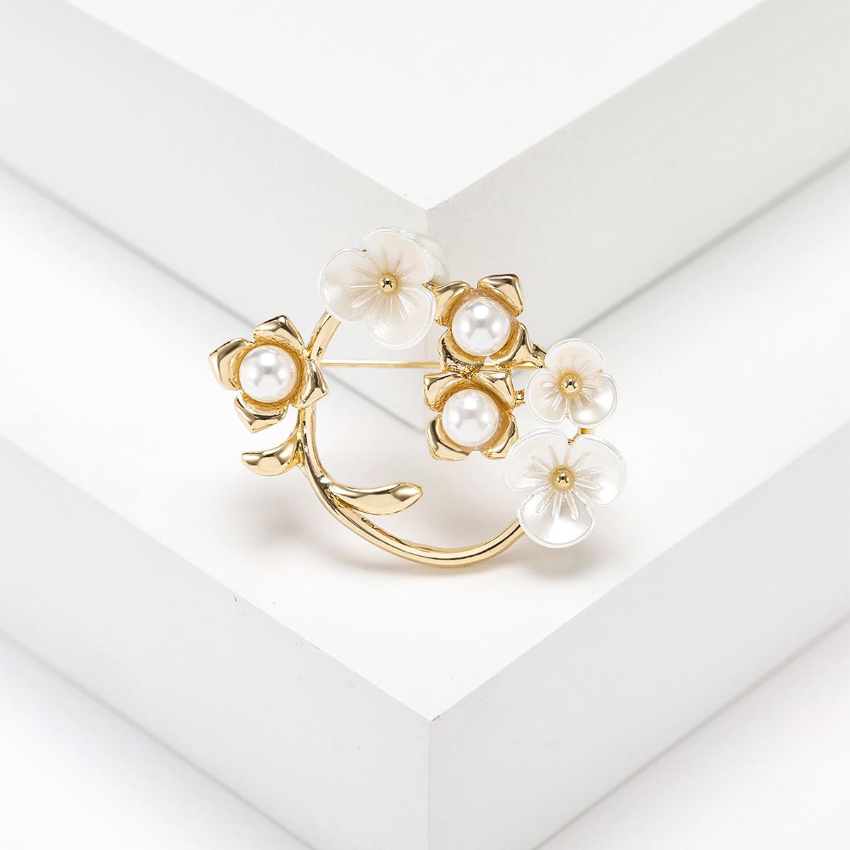 

Женская мода, белый жемчуг, цветок, броши для женщин, роскошная Золотая, серебряная цветная брошь из сплава, круглая брошь с растением, булавки