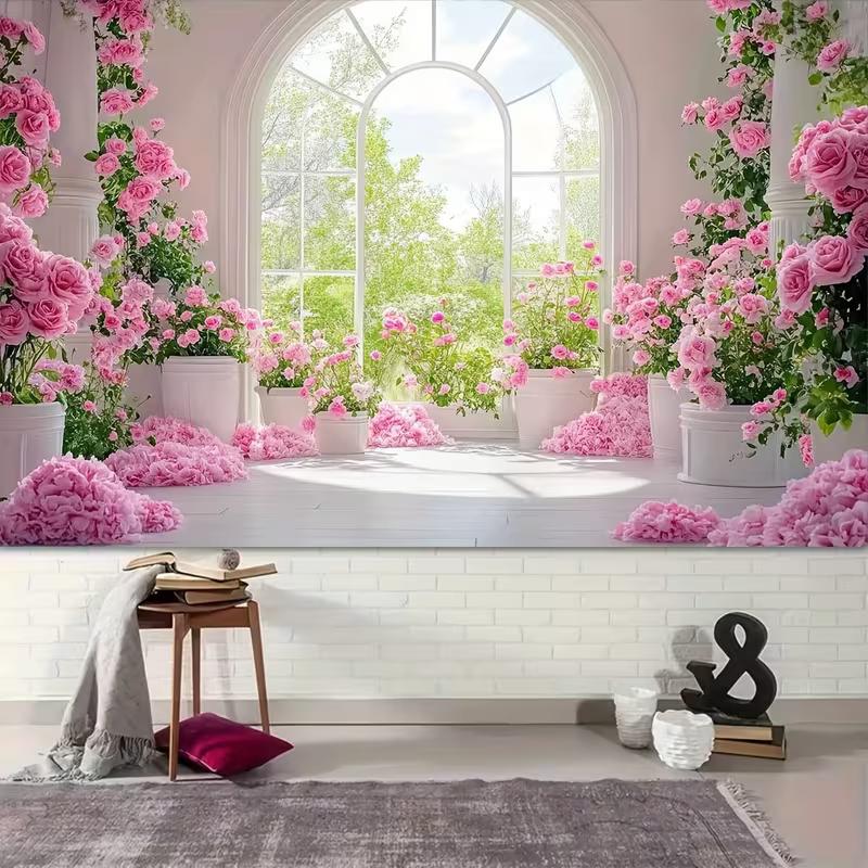 2D Floral Arch Pink Rose Room Backdrop Bridal Shower Photography Background