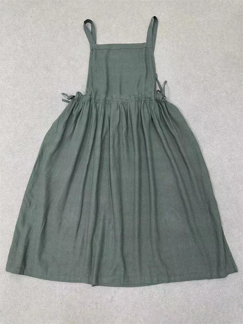 

Johnature Японские женские платья Mori на бретельках в стиле ретро с завязками на талии Французские длинные платья без рукавов на бретельках One Size зелёный