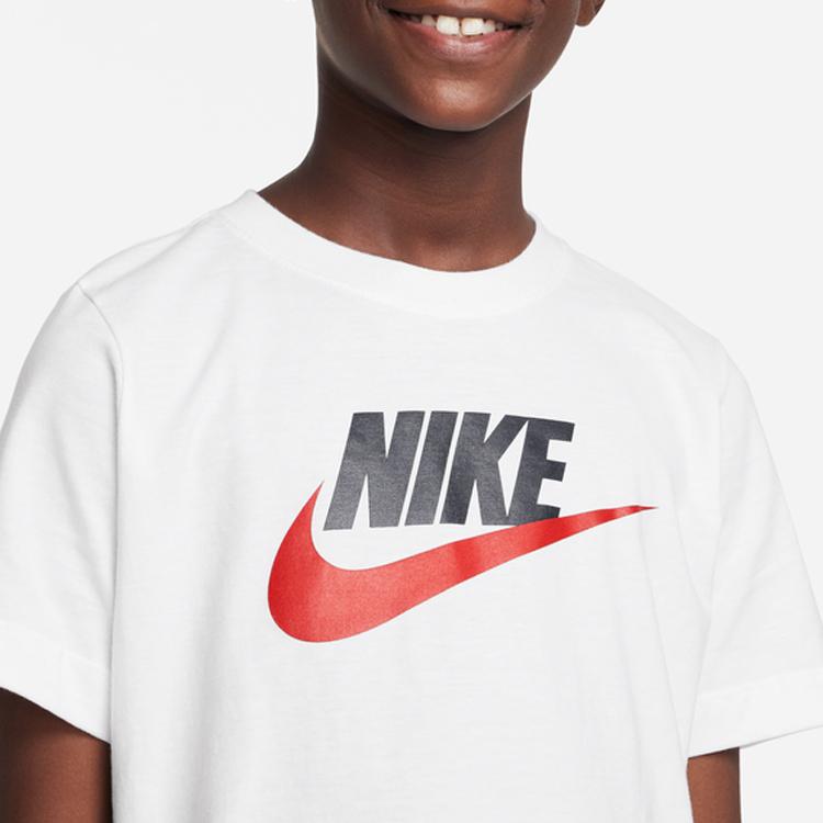 Nike Cotton Letter Logo Print Round Neck Short Sleeve T-Shirt Kids Tops White DV2579-101