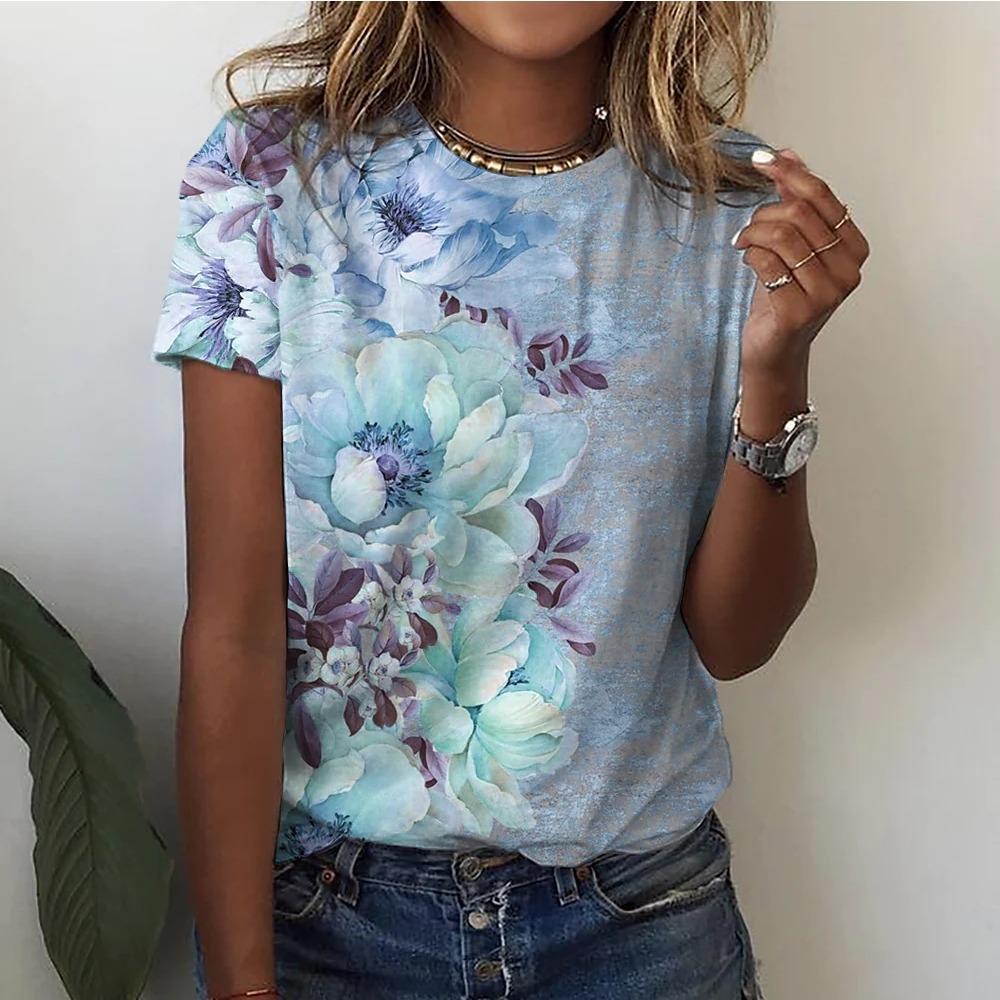 Floral 3d Printing T-shirt Women Tees Women Summer Casual Oversized Loose Harajuku Blouse Women Fashion Y2K Clothing