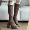Winter Platform Thick Heels Woman Knight High Boots Sexy Round Toe Stripper Party Shoes Female Vintage Stretch Slim Long Booties
