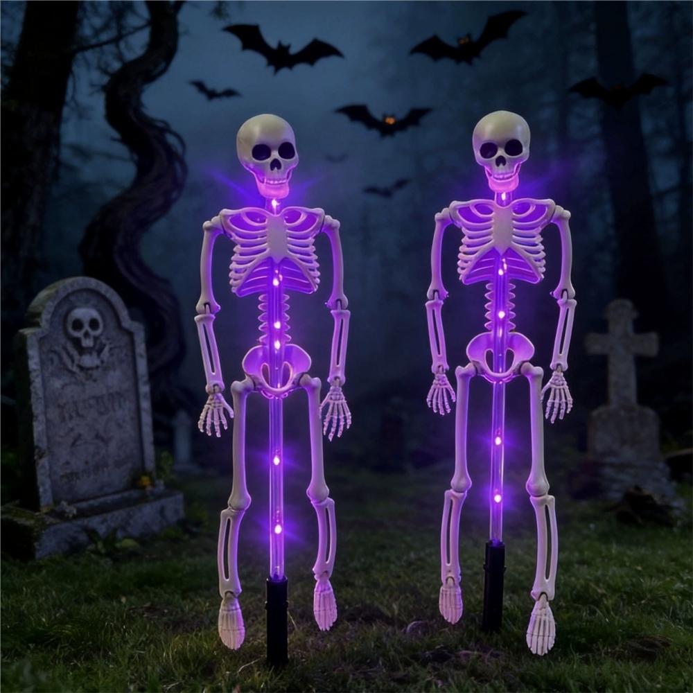 Xiaomi 2PC/Set Halloween Outdoor Solar Garden Lights Waterproof 3D Horror Bat Skeleton Purple Orange Stake Lights House Party Decor