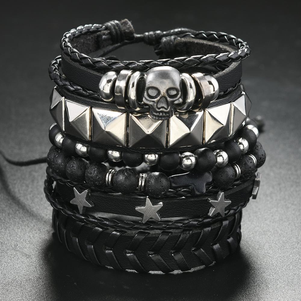 Vintage Gothic Stil Lederarmbänder Für Männer Mode Punk Cosplay Kreuz Stern Geflochtene Seilkette Lederarmbänder Geschenke