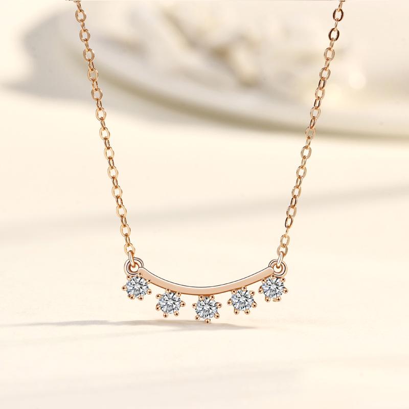 925 Sterling Silver Half-Arc Tassel Necklace with Star Rhinestone Pendant, Japanese Korean Design for Women 925 Silver розового золота