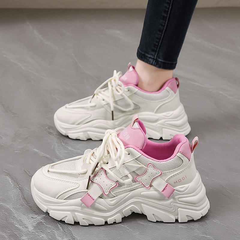 Women Summer Platform Shoes Mesh Surface Internet Celebrity Thick Sole Height Increasing White Dad Sneakers Casual Running