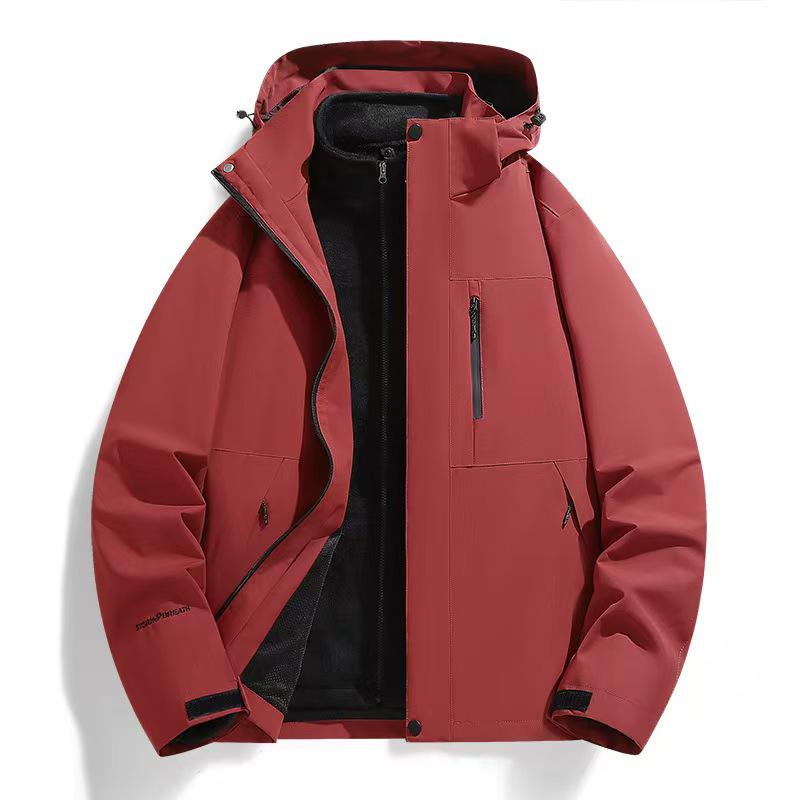 Men's Custom Logo Waterproof 3-in-1 Outdoor Jacket Set with Fleece Lining, Autumn/Winter Workwear, Women's Group Printed Version Available
