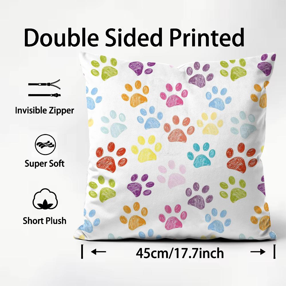 Paw Cute Cushion Cover Plush Fabric Soft DoubleSided Printed Sofa Warm Winter Home Child Gift Pillow Case