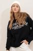 Women's Sweatshirt New Season Fashion Black Crew Neck Text Printed Oversize Sweatshirt