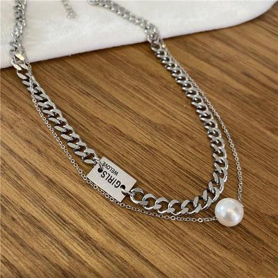 Titanium Steel Color-Retaining Retro Trendy Pearl Clavicle Necklace