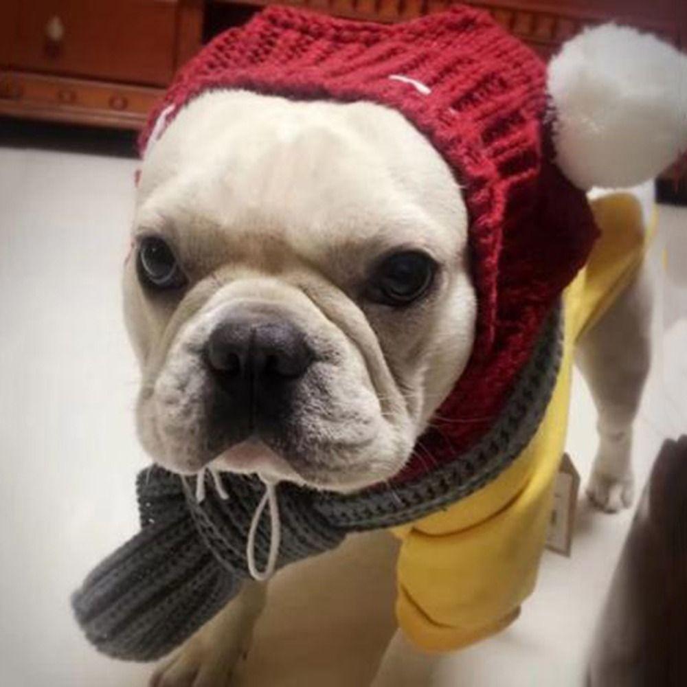 Woolen Winter Dog Cap Red/Green/Grey Christmas Pet Hats Puppy Hat with Ball Outdoor