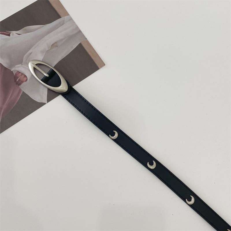 Simple Moon-Shaped Rivet Decorative Wide Belt Casual Versatile Belt Schoolgirl Pin Buckle Jeans Belt